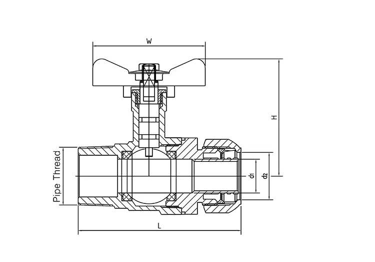 Male Thread Ferrule Brass Ball Valve with Butterfly Handle